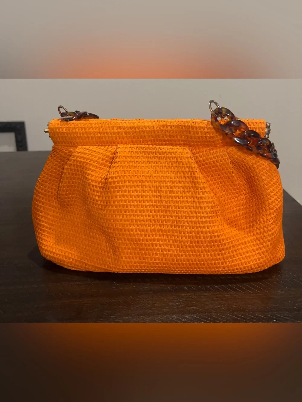 NWT- a new day Orange Woven Shoulder Bag with Tortoiseshell Chain